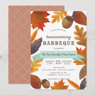 Herfst Bladeren Bruin Housewarming BBQ Kaart