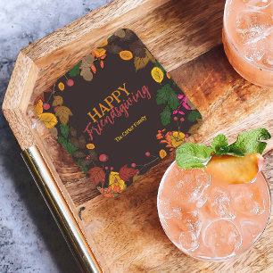 Herfst bladeren eikels bessen Friendsgiving diner Vierkante Kartonnen Onderzetter