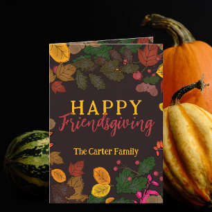 Herfst bladeren eikels bessen happy friendsgiving kaart