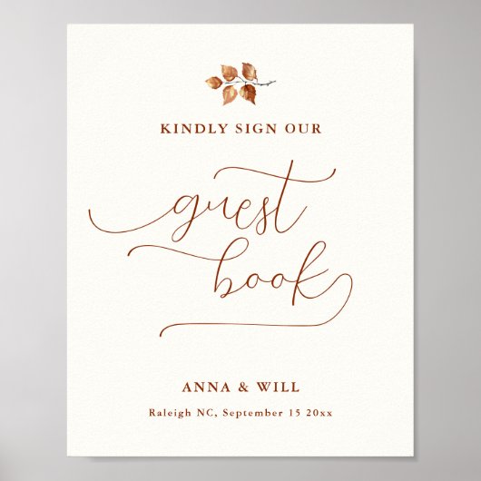 Herfst bladeren Elegant herfst bruiloft gast boek Poster (Voorkant)
