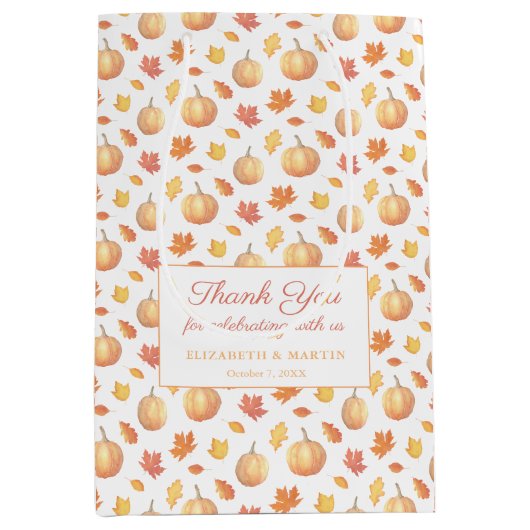 Herfst bladeren en pompoenen herfst bruiloft dank medium cadeauzakje (Voorkant)