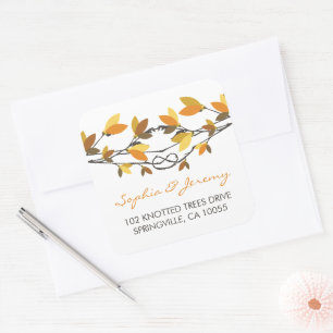 Herfst bladeren geknoopt liefde bomen grillige bru vierkante sticker