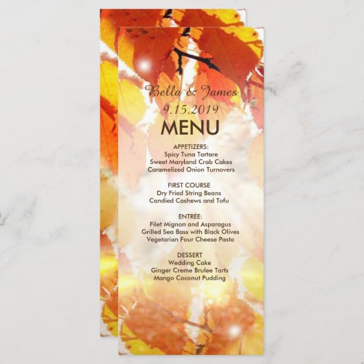 Herfst bladeren herfst bruiloft menu (Voorkant / Achterkant)