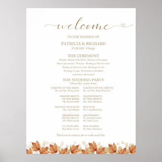 Herfst Bladeren Herfst Trouwprogramma Teken Poster (Voorkant)