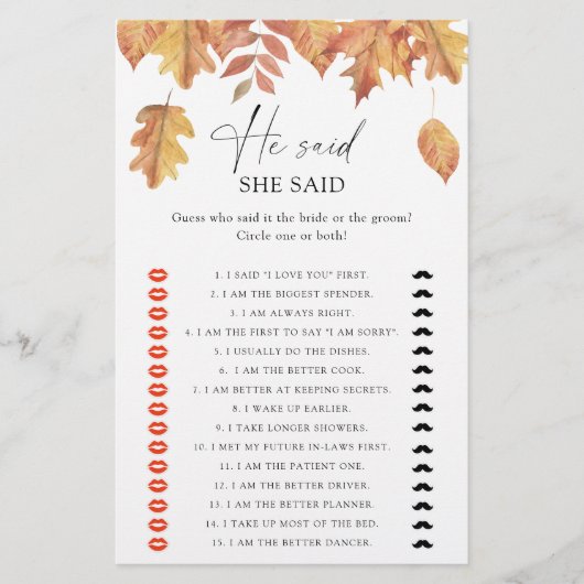 Herfst bladeren - Hij zei dat ze vrijgezellenfeest (Voorkant)