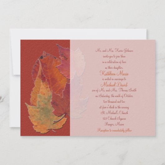 Herfst bladeren monogram bruiloft uitnodiging 2 (Achterkant)
