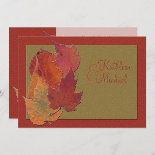 Herfst bladeren monogram bruiloft uitnodiging 2 (Voorkant / Achterkant)