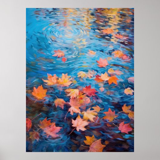Herfst bladeren op het meer Fine Art Poster (Voorkant)