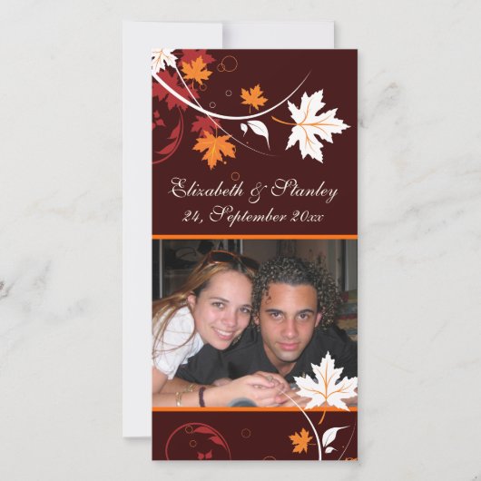 Herfst bladeren oranje rood wit bruiloft Save the  Date (Voorkant)
