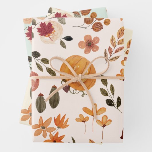 Herfst bladeren pompoen squash paddenstoel feest inpakpapier vel (In situ)