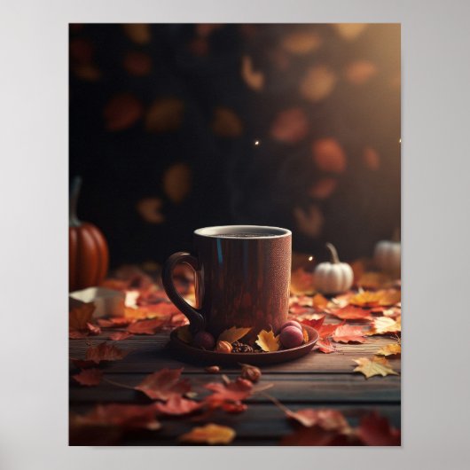 Herfst bladeren pompoenen & koffie poster (Voorkant)