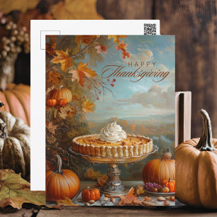 Herfst Bladeren Pompoentaart Happy Thanksgiving Feestdagenkaart