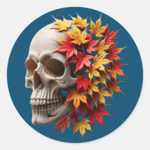 Herfst bladeren schedel ronde sticker
