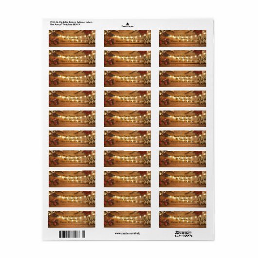 Herfst bladeren & String lichten op rustiek hout Etiket (Full Sheet)