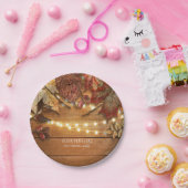 Herfst bladeren & String lichten op rustiek hout Papieren Bordje (Feest)