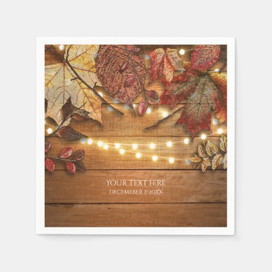 Herfst bladeren & String lichten op rustiek hout Servet (Voorkant)