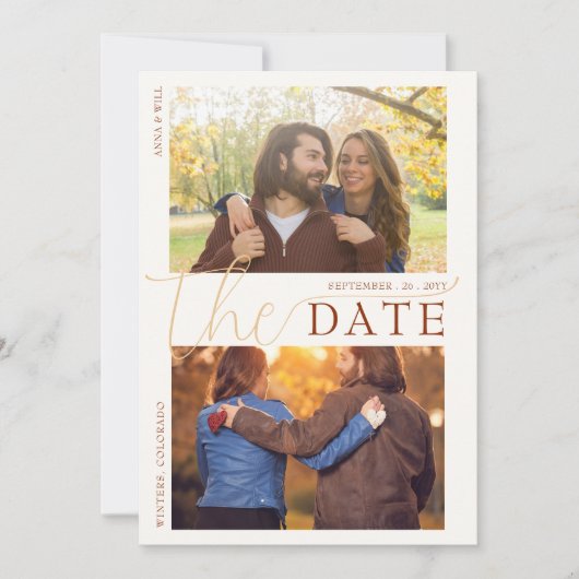 Herfst bladeren terracotta moderne herfst bruiloft save the date (Voorkant)