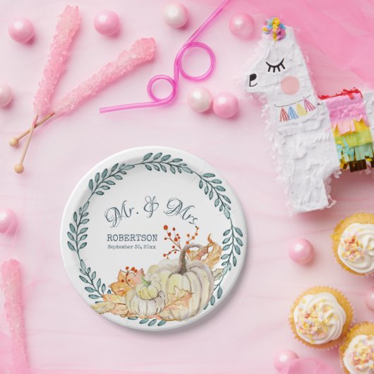 Herfst bladeren Waterverf pompoen rustieke schuur Papieren Bordje (Feest)