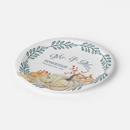 Herfst bladeren Waterverf pompoen rustieke schuur Papieren Bordje (Gekanteld)