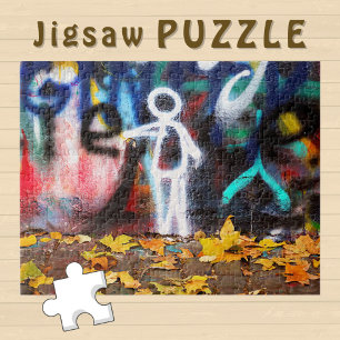 Herfst Bladeren Witte Cartoon op Graffiti Wall - Legpuzzel