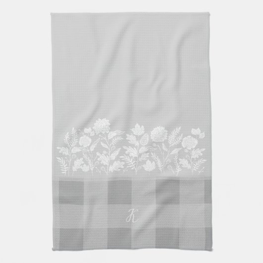 Herfst Bladgroen Herfstbloemen & Bladgrijs Plaid Theedoek (Verticaal)