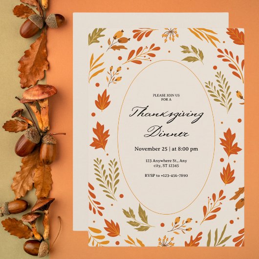 Herfst Bladpatroon Thanksgiving Diner Kaart