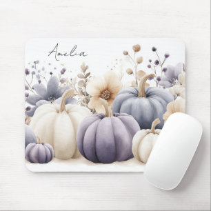 Herfst Blauw en Beige Pompoenen en Bloemen Muismat