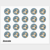 Herfst Blauw en Sinaasappel Pumpkin Peony Wedding Ronde Sticker (Vel)