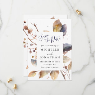 Herfst Blauw Goud Bladeren Waterverf Christelijk B Save The Date