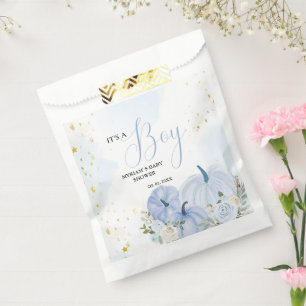 Herfst Blauw Pompoen Bloemen Jongen Baby shower Bedankzakje