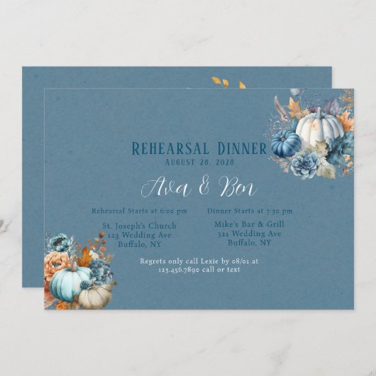 Herfst Blauw Sinaasappel Pumpkin Peony Repetitie D Kaart (Voorkant / Achterkant)