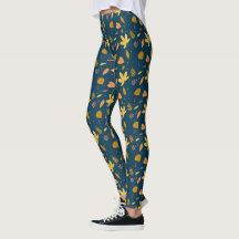 Herfst Blauwe Blad Print Leggings | Dames Stijl