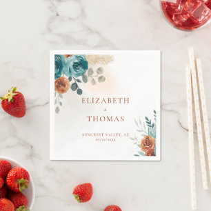 Herfst Blauwgroen Verbrande Oranje Rozen Waterverf Servet