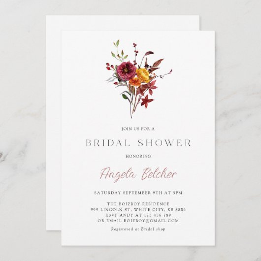 Herfst Bloem Bruids Douche Uitnodiging (Voorkant / Achterkant)