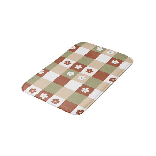 Herfst Bloem Gingham Controleer patroon Badmat (Gekanteld)