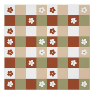 Herfst Bloem Gingham Controleer patroon Perfect Poster