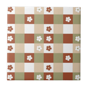 Herfst Bloem Gingham Controleer patroon Tegeltje
