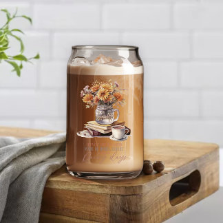 Herfst Bloem Koffie Boeken Regenachtige Dagen Kan Blikvorm Glas