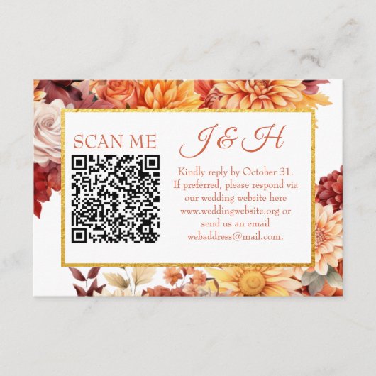 Herfst Bloem QR Code RSVP Trouw Bijlage (Voorkant)