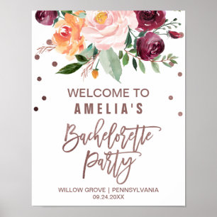 Herfst Bloem Roze Gouden Licht Bachelorette Welkom Poster