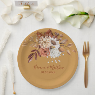 Herfst Bloemboeket Gouden Bruiloft Papieren Borden Bordje