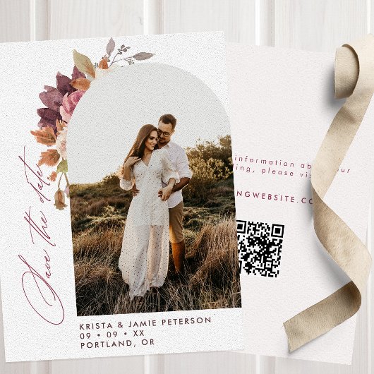 Herfst Bloemboog Foto QR Code Trouwen Save The Date