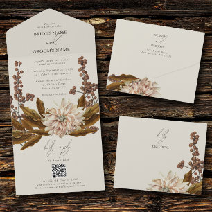Herfst Bloemen Aardse Tonen Waterverf Herfstbruilo All In One Uitnodiging