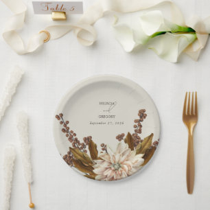 Herfst Bloemen Aardse Tonen Waterverf Herfstbruilo Papieren Bordje