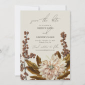 Herfst Bloemen Aardse Tonen Waterverf Herfstbruilo Save The Date (Voorkant)