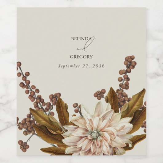 Herfst Bloemen Aardse Tonen Waterverf Herfstbruilo Wijn Etiket (Enkel label)