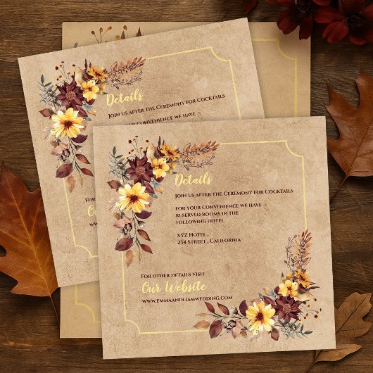 Herfst Bloemen & Accommodatie Info Herfstbruiloft Informatiekaartje