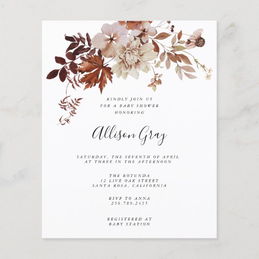 Herfst Bloemen Baby Borrel | Budget Flyer (Voorkant)