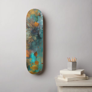 Herfst Bloemen Blauwgroen Rust Goud Abstract Skateboard