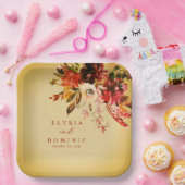 Herfst Bloemen Boeket Elegant Gold Washed Wedding Papieren Bordje (Feest)